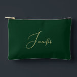 Personalized Green Gold Monogram Makeup Cosmetic Accessory Pouch<br><div class="desc">Create your own custom, personalized, beautiful modern elegant faux gold script / typography monogram monogrammed, durable Spun Polyester, mens womens dark forest green zippered cosmetic makeup toiletry bag golf beach accessory pouch. Simply type in your name / initials / monogram, to customize. Make a great gift for birthday, fathers day,...</div>