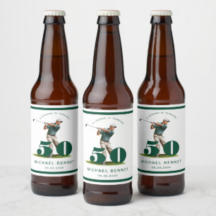 Personalized Green Golf 50th Birthday Beer Bottle Label