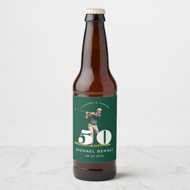 Personalized Green Golf 50th Birthday Beer Bottle Label (Front)
