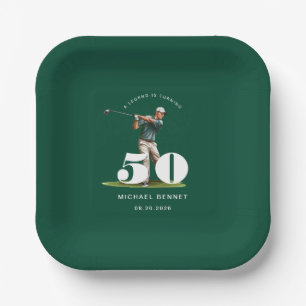 Personalized Green Golf 50th Birthday Paper Plate