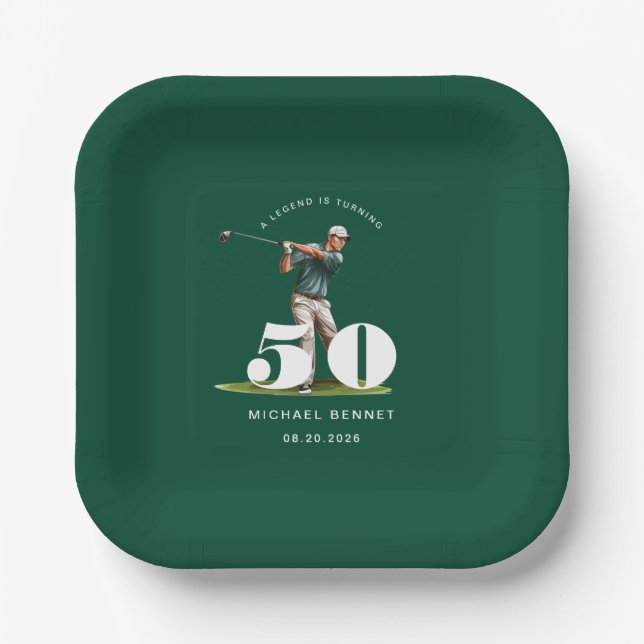 Personalized Green Golf 50th Birthday Paper Plate (Front)