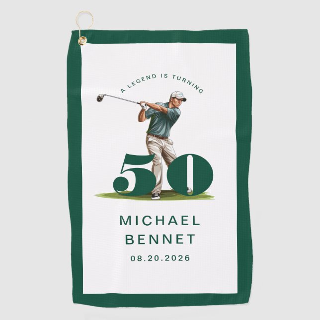 Personalized Green Golf 50th Birthday Towel (Front)