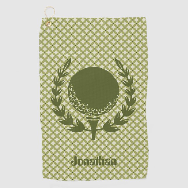 Personalized Green Golf Ball Leaf Magnetic Custom Golf Towel (Front)