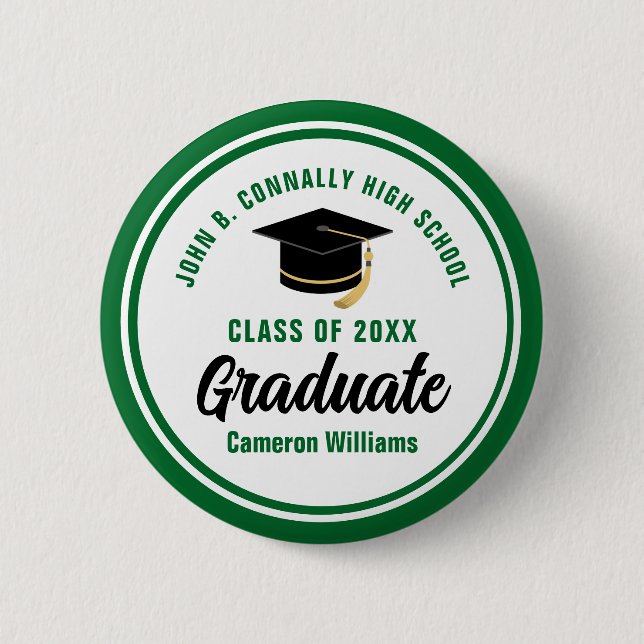 Personalized Green Graduate Keepsake Graduation 2 Inch Round Button (Front)