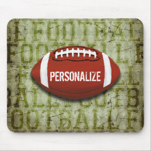 Personalized Green Grunge Football Mouse Pad
