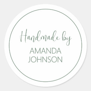Personalized Green Handmade By Classic Round Sticker