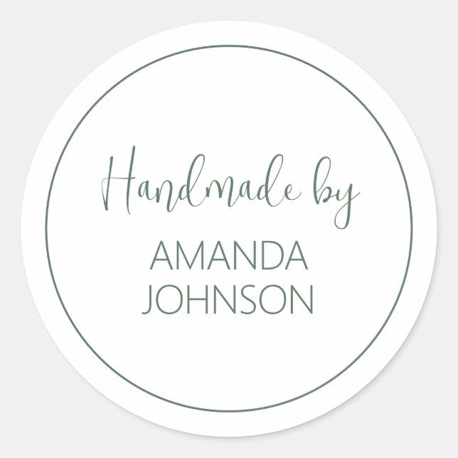 Personalized Green Handmade By Classic Round Sticker (Front)