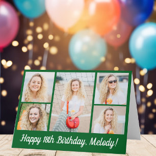 Personalized Green Happy Birthday Photo Collage Card