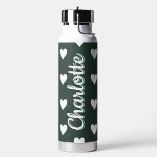 Personalized Green Heart Pattern Water Bottle