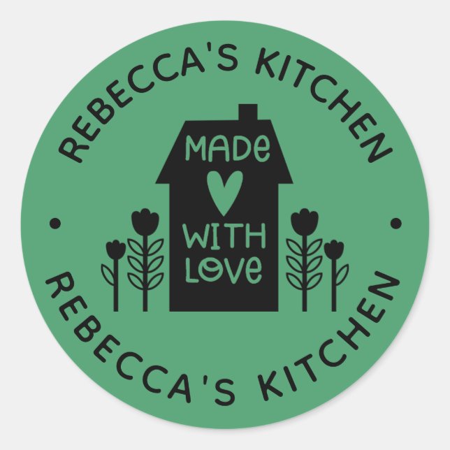 Personalized Green Homemade with love Classic Round Sticker (Front)