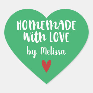 Personalized Green Homemade with Love Heart Sticker
