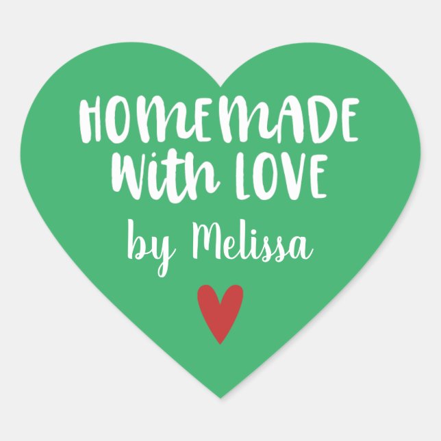 Personalized Green Homemade with Love Heart Sticker (Front)