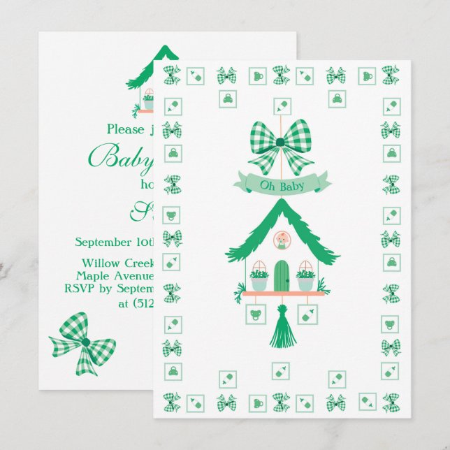Personalized Green House Oh Baby Shower Invitation (Front/Back)