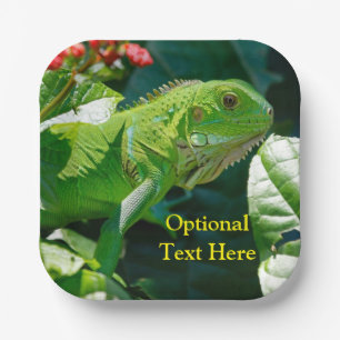 Personalized Green Iguana Lizard Paper Plate