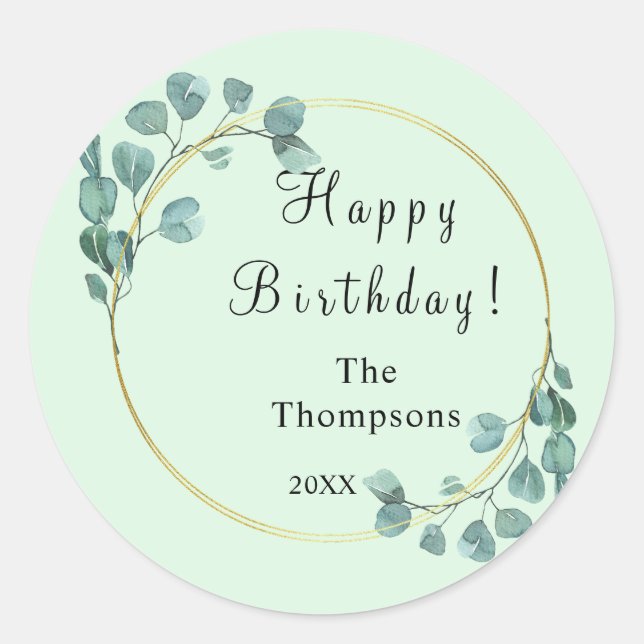 Personalized Green Ivy Florals Classic Round Sticker (Front)