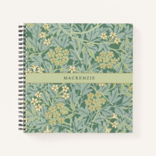 Personalized Green Jasmine Floral Pattern Notebook