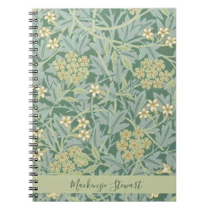 Personalized Green Jasmine Floral Pattern Notebook