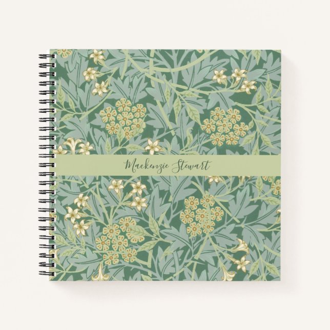 Personalized Green Jasmine Floral Pattern Notebook (Front)