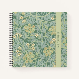 Personalized Green Jasmine Floral Pattern Notebook