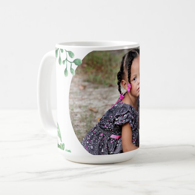 Personalized Green Leaf Florals 1-image Coffee Mug (Front Left)