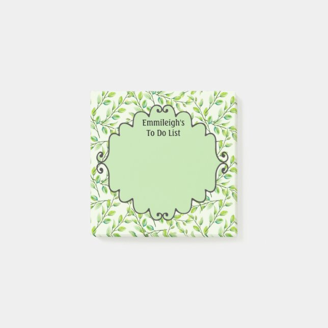 Personalized Green Leaves and Branches Post-it Notes (Front)