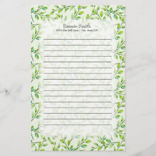 Personalized Green Leaves and Branches Stationery