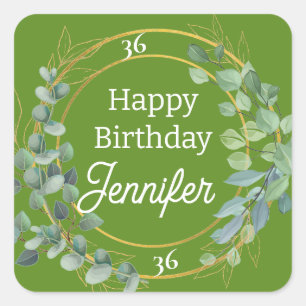 Personalized Green Leaves Party Paper Sticker