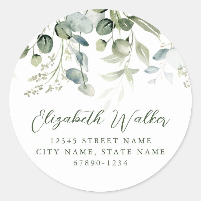 Personalized Green Leaves Round Stickers (Front)