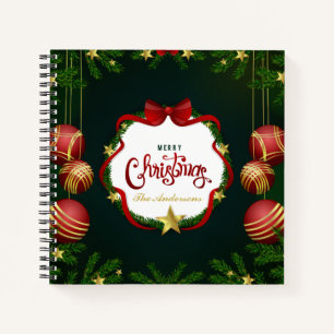 Personalized Green Merry Christmas Guestbook Notebook