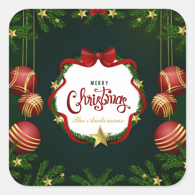 Personalized Green Merry Christmas | Sticker Seal (Front)