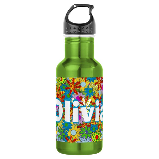 Personalized Green Modern Floral Pattern 532 Ml Water Bottle (Front)