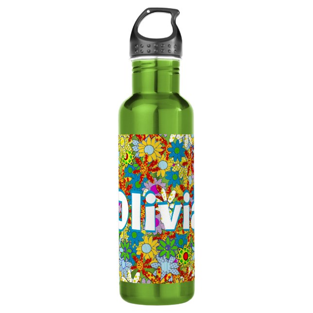 Personalized Green Modern Floral Pattern 710 Ml Water Bottle (Front)