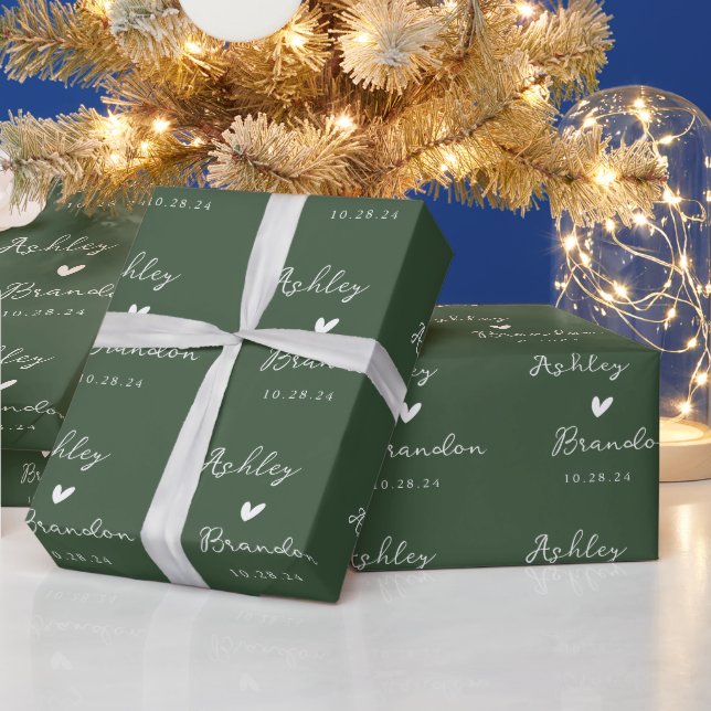 Personalized Green Modern Wedding Gift Wrapping Paper (Holidays)