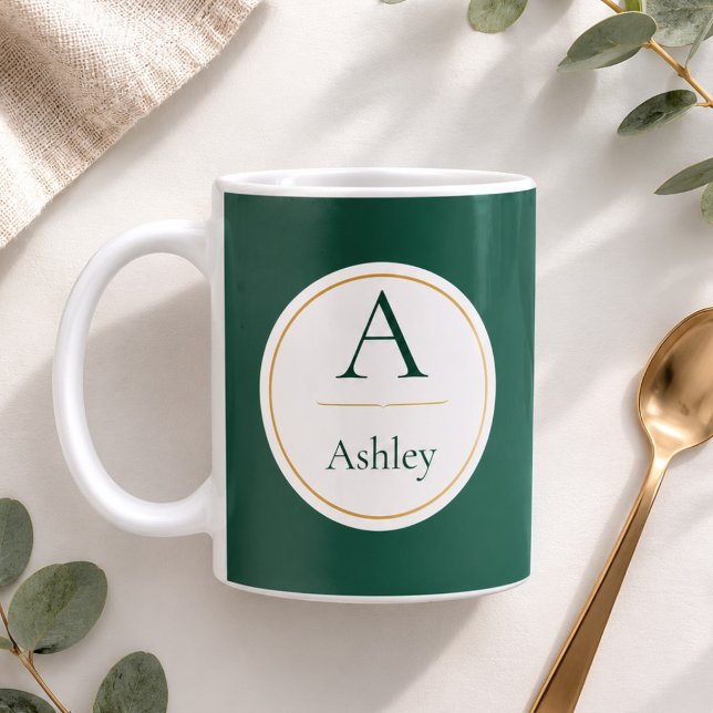 Personalized Green Monogram Name Elegant  Coffee Mug (Creator Uploaded)