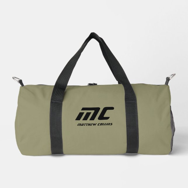 Personalized Green Monogram Name Minimalist Men's Duffle Bag (Front)