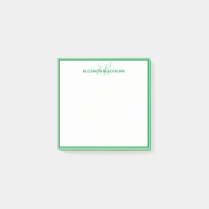 Personalized Green Monogram Name Minimalist Trendy Post-it Notes