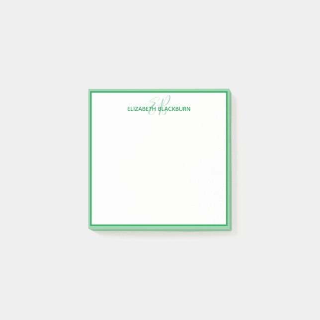 Personalized Green Monogram Name Minimalist Trendy Post-it Notes (Front)