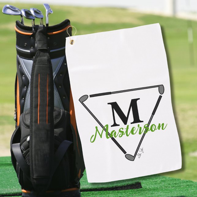 Personalized Green Monogram/Name Unique Golf Clubs Golf Towel (Creator Uploaded)