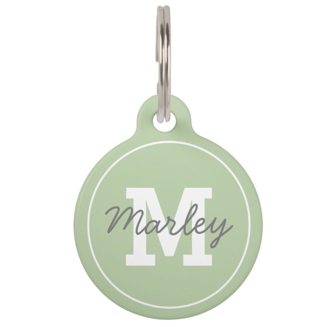 Personalized Green Monogram Pet Name Pet Tag (Front)