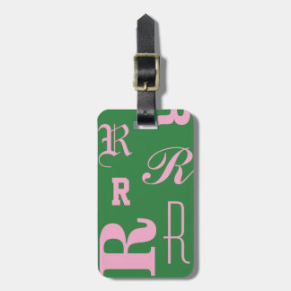 Personalized Green, Monogram Typography Initials Luggage Tag