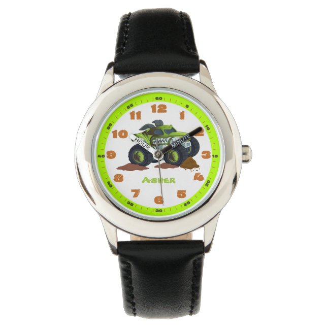Personalized Green Monster Truck Educational   Watch (Front)
