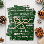 Personalized Green Name Font Collage Christmas Wrapping Paper Sheet<br><div class="desc">Festive green Christmas name collage wrapping paper decorated in nine different fonts spelling your name in white. Cute custom kids gift wrap with fun typography in white.</div>