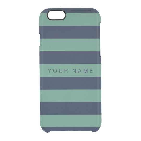 Personalized Green & Navy Blue Striped Clear iPhone 6/6S Case