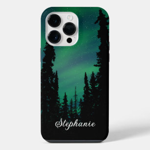 Personalized Green Northern Lights Forest iPhone 14 Pro Max Case