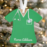 Personalized Green Nurse Scrubs Nursing Gift Ornament<br><div class="desc">Personalized Nurse Scrubs Nursing Gift Ornament. This nursing ornament is the perfect gift for a nurse practitioner,  nursing school graduate,  CNA,  LPN,  or RN . Personalize this custom design with your own name.</div>