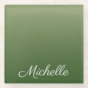 Personalized green ombre glass coaster
