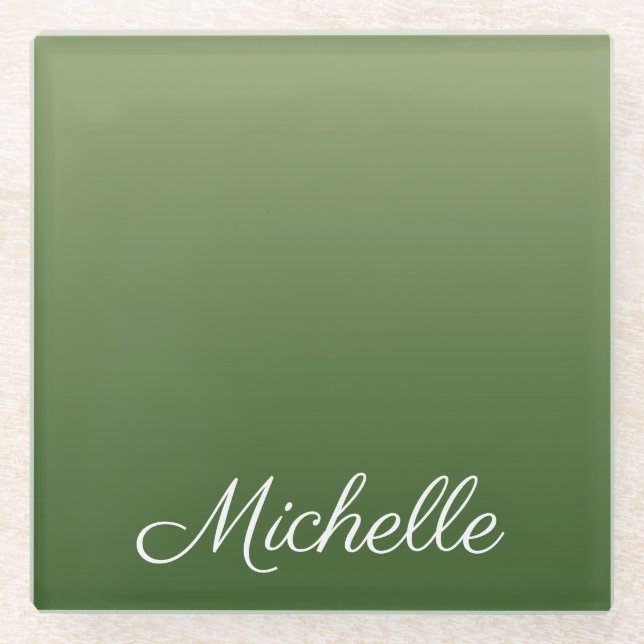 Personalized green ombre glass coaster (Front)