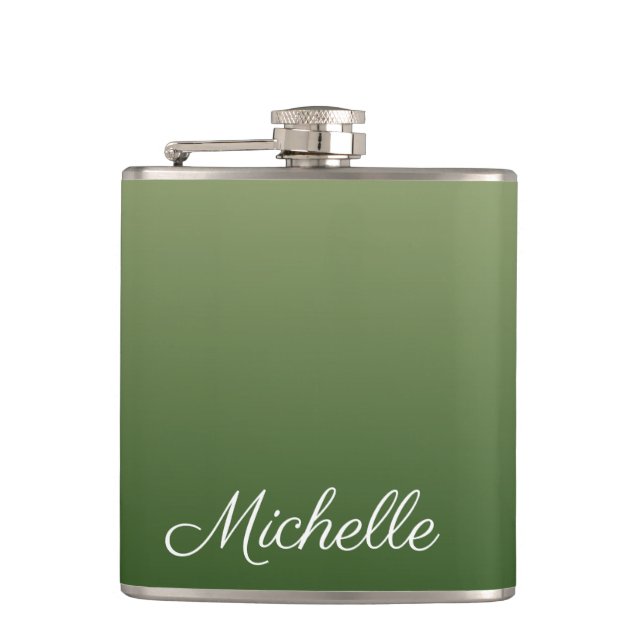Personalized green ombre hip flask (Front)