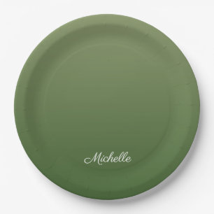 Personalized green ombre paper plate