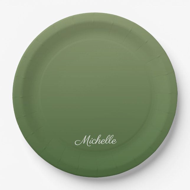 Personalized green ombre paper plate (Front)